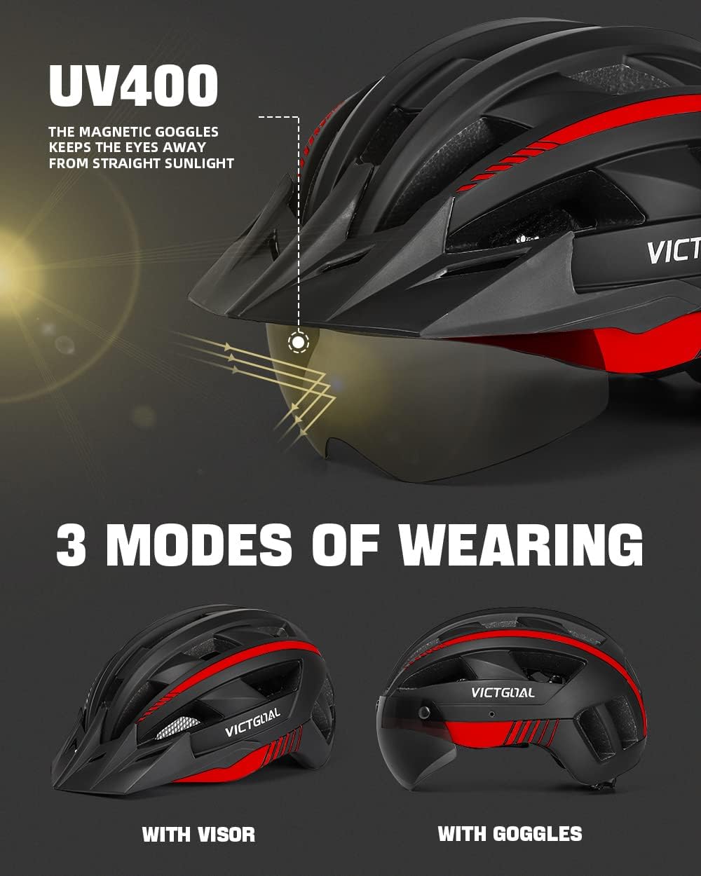 Bicycle Helmet with Magnetic Goggles - Image 5