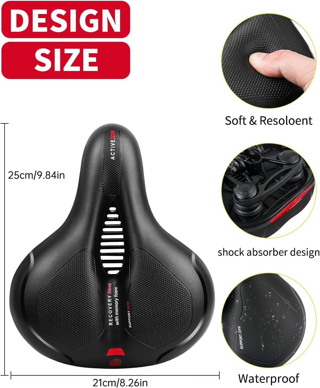Dual Shock Absorption - Memory Foam Padding, Waterproof Bike Saddle - Image 4